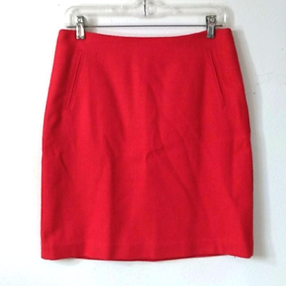 Beautiful talbots red wool blend office basic fully lined mini pencil skirt 2